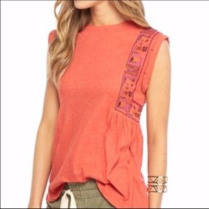 Free People Marcy Embroidered Top in Red Orange